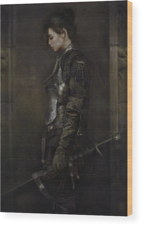 Warrioress Wood Print featuring the painting The Squire by Eve Ventrue
