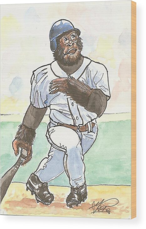 Baseball Wood Print featuring the painting There It Is by George I Perez