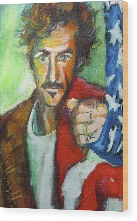 Sean Penn Wood Print featuring the painting Think by Les Leffingwell