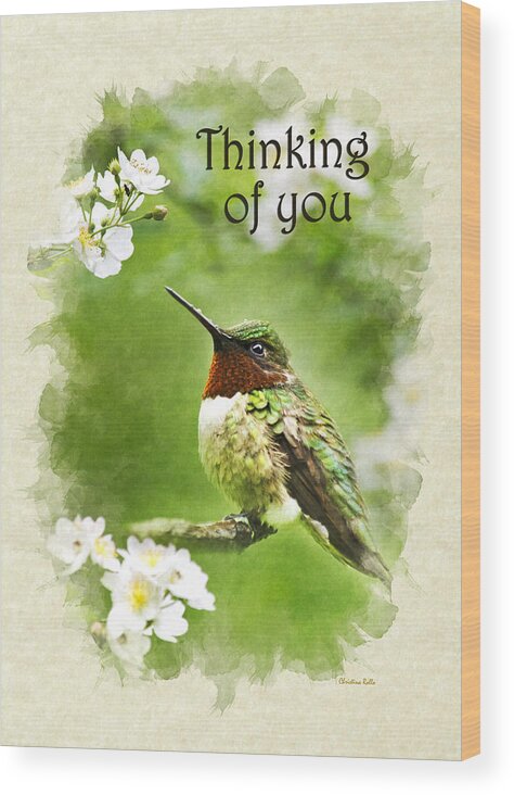 Thinking Of You Wood Print featuring the mixed media Thinking of You Hummingbird Flora Fauna Greeting Card by Christina Rollo