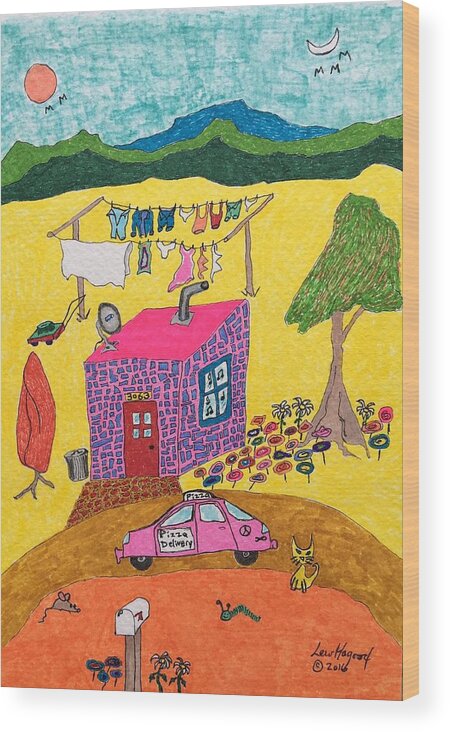  Wood Print featuring the painting Tiny House with Clothesline by Lew Hagood