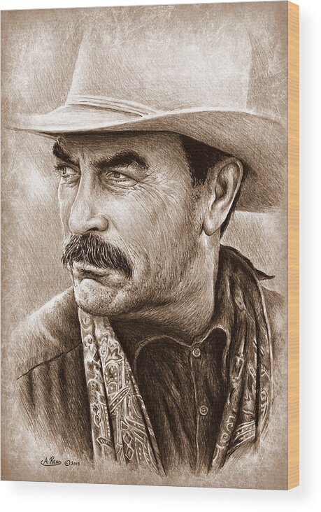 Tom Selleck Wood Print featuring the painting Tom Selleck The Western Collection by Andrew Read