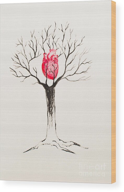 Tree Wood Print featuring the painting Tree of Hearts by Stefanie Forck