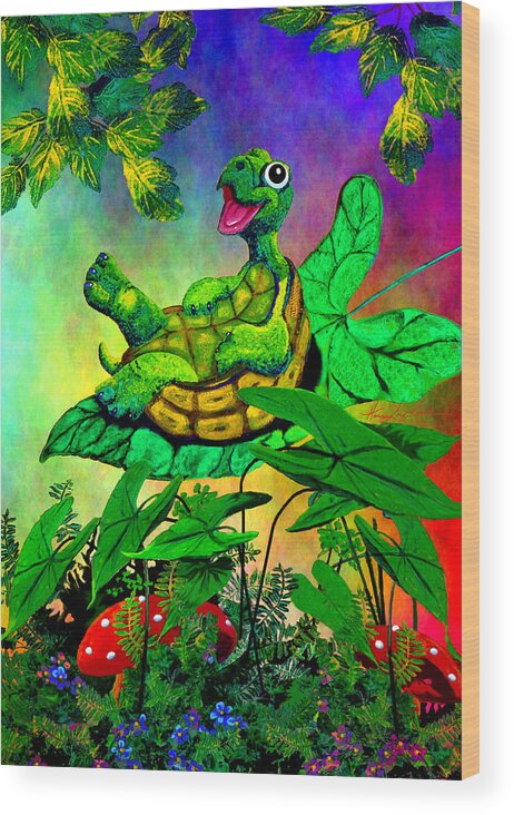 Turtle Wood Print featuring the painting Turtle-totter by Hanne Lore Koehler