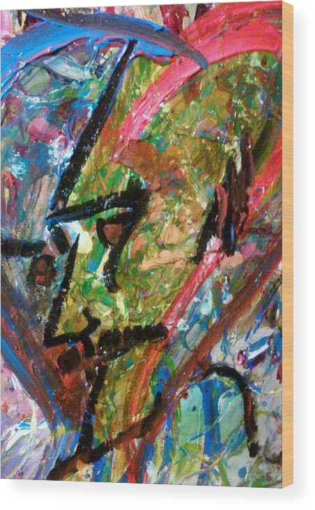 Abstract Art Wood Print featuring the painting Two Dimenssional Head by Ray Khalife