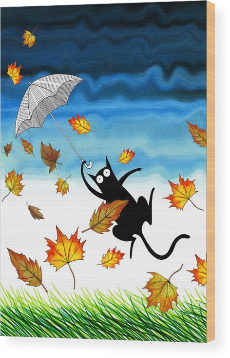 Cat Wood Print featuring the pastel Umbrella by Andrew Hitchen