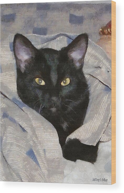 Cat Wood Print featuring the painting Undercover Kitten by Jeffrey Kolker
