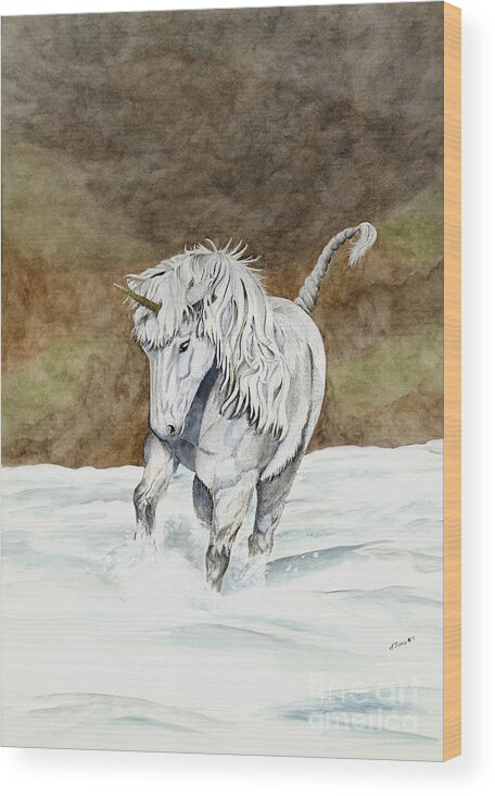Unicorn Wood Print featuring the painting Unicorn Icelandic by Shari Nees