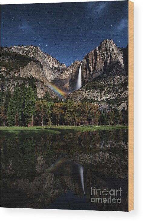 Yosemite Wood Print featuring the photograph Upper Falls Moonbow by Anthony Michael Bonafede