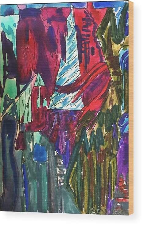 Abstract Wood Print featuring the painting Valentine's Day by Angela Weddle