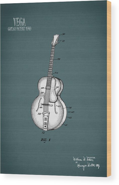 Guitar Patent Wood Print featuring the photograph Vega Guitar Patent 1949 by Mark Rogan
