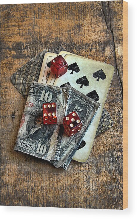 Cards Wood Print featuring the photograph Vintage Cards Dice and Cash by Jill Battaglia