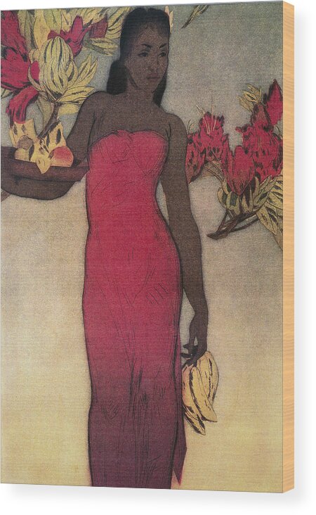 Archival Wood Print featuring the painting Vintage Hawaiian Woman by Hawaiiam Legacy Archives - Printscapes