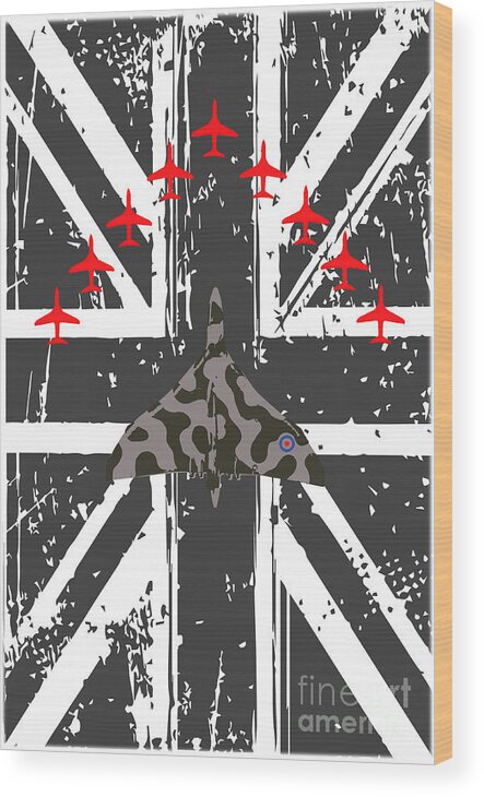 Vulcan Wood Print featuring the digital art Vulcan and Red Arrows Tribute by Airpower Art
