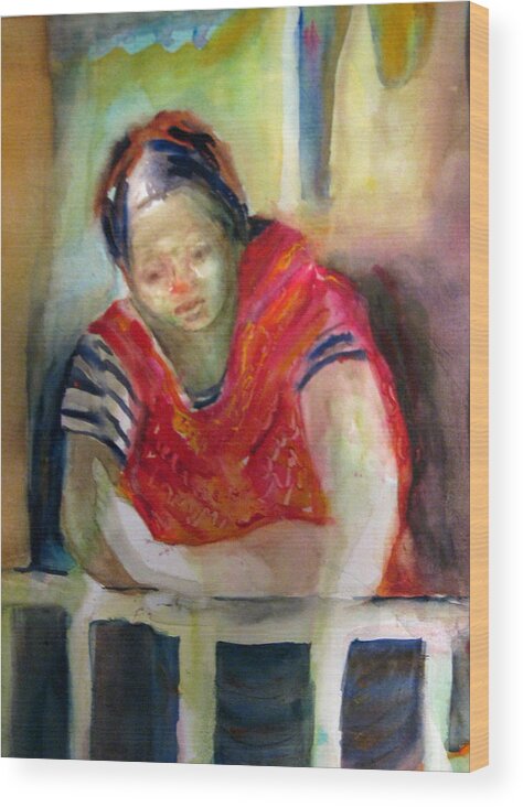 Watercolor Wood Print featuring the painting Waiting for Family in Guatemala by Carole Johnson