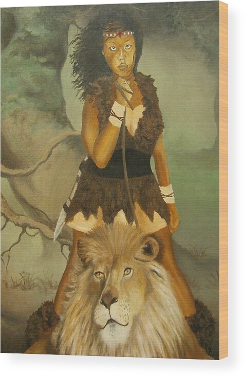 Portrait Wood Print featuring the painting Warrior Princess by Angelo Thomas