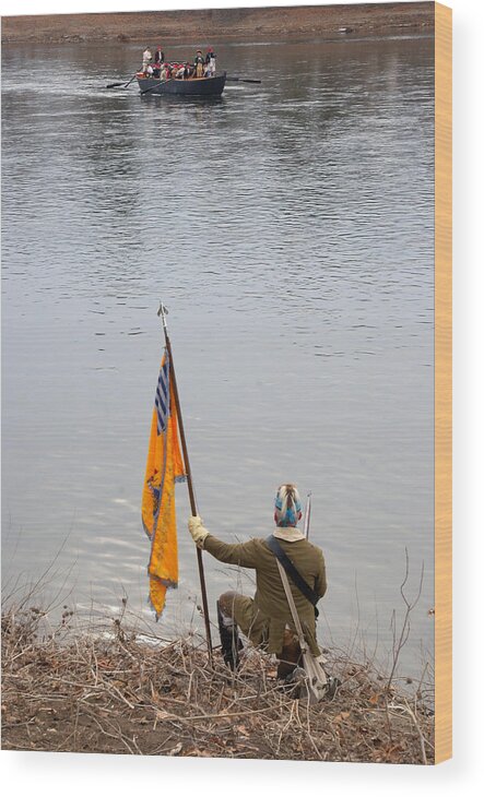 Revolutionary War Wood Print featuring the photograph Washington's Crossing-Guiding the Boats by Steven Richman