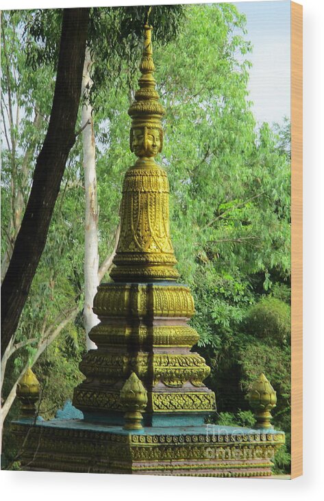Cambodia Wood Print featuring the photograph Wat Leu 21 by Randall Weidner
