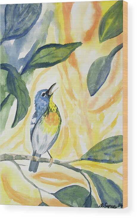 Northern Parula Wood Print featuring the painting Watercolor - Northern Parula in Song by Cascade Colors