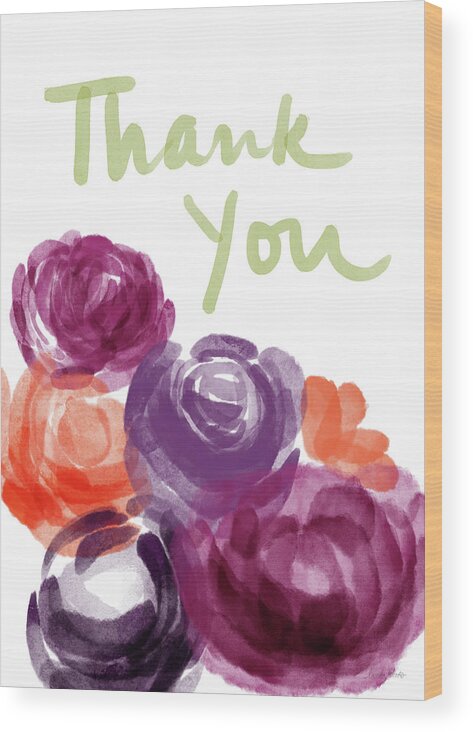 Thank You Wood Print featuring the painting Watercolor Roses Thank You- Art by Linda Woods by Linda Woods