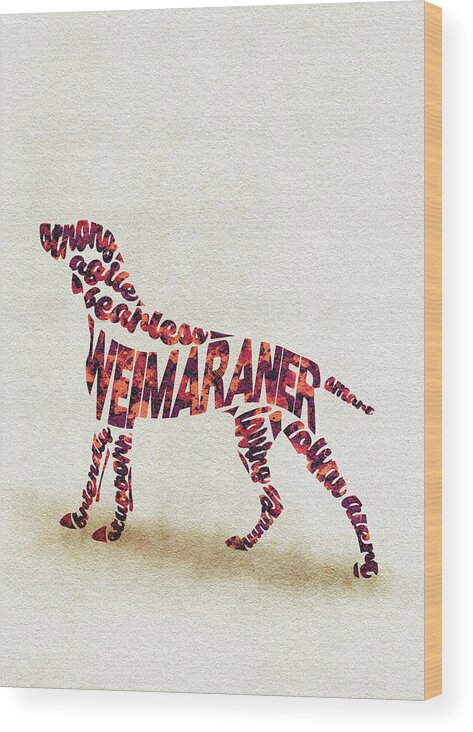 Weimaraner Wood Print featuring the painting Weimaraner Watercolor Painting / Typographic Art by Inspirowl Design