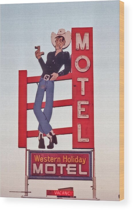 Film Wood Print featuring the photograph Western Holiday Motel by Matthew Bamberg