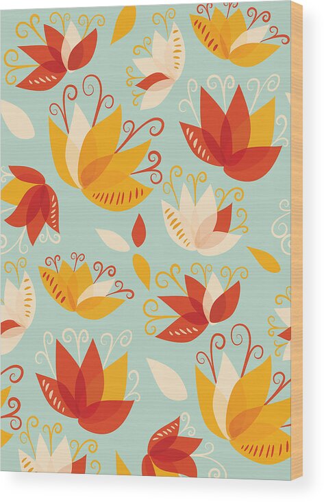 Nature Wood Print featuring the digital art Whimsical Floral Pattern Of Abstract Lilies by Boriana Giormova