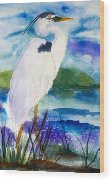 Heron Wood Print featuring the painting White Heron by Ruth Bevan