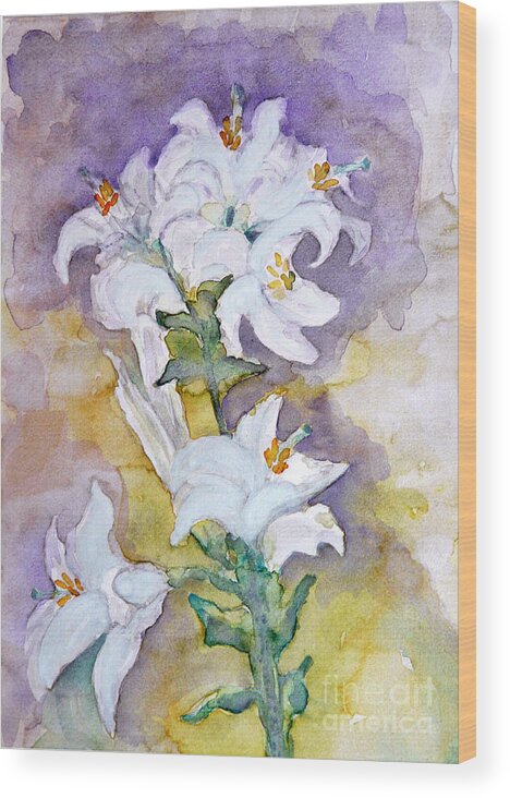 White Lilies Wood Print featuring the painting White Lilies by Jasna Dragun