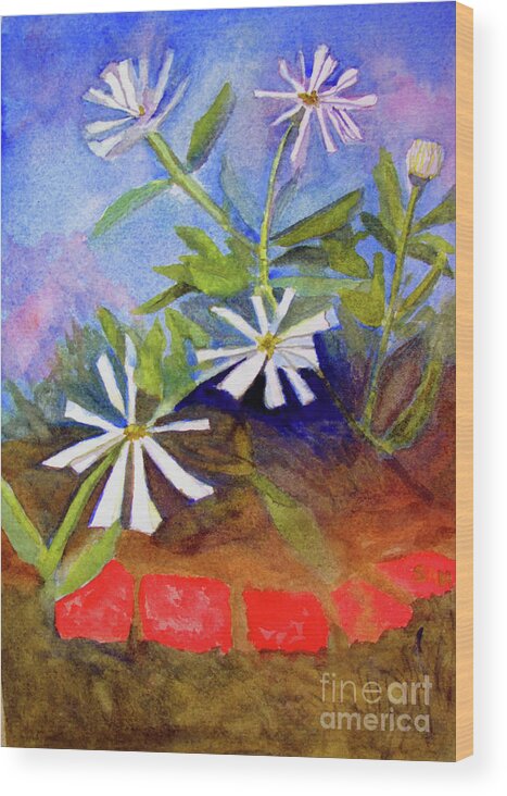 White Wood Print featuring the painting White Zinnias by Sandy McIntire