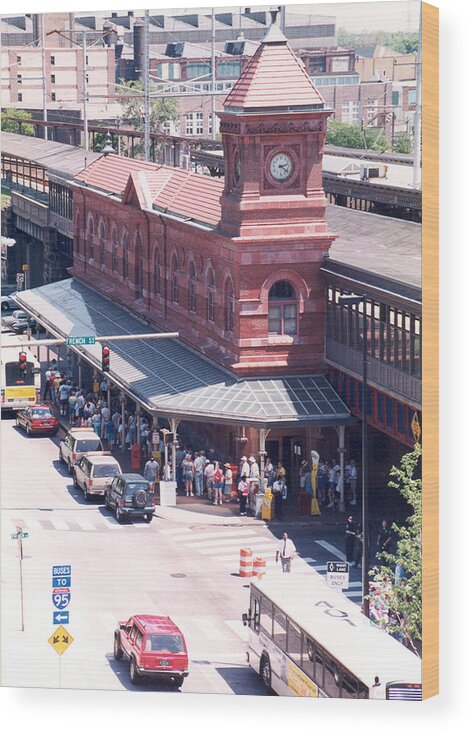Wilmington Wood Print featuring the photograph Wilmington Train Station Clock Toweer by Emery Graham