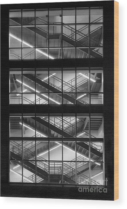 Window Stair Stairs Stairwell Stairway Black White Monochrome Wood Print featuring the photograph Window of Stairs 9180 by Ken DePue