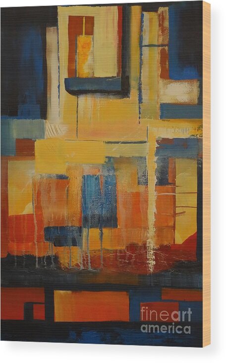 Abstract Wood Print featuring the painting Window with a View by Kat McClure