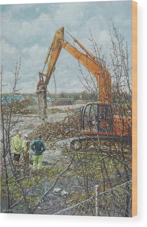 Building Wood Print featuring the painting Winter Building Site Breaker by Martin Davey