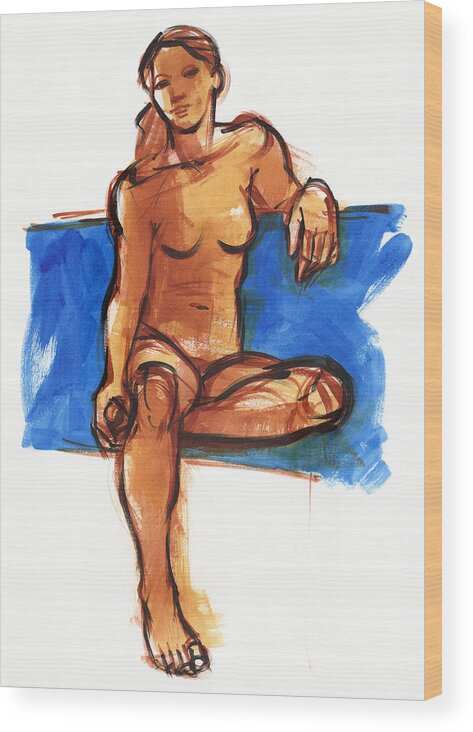 Figure Study Wood Print featuring the painting Woman and blue by Judith Kunzle