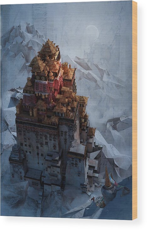 Landscape Wood Print featuring the digital art Wonders Holy Temple by Te Hu