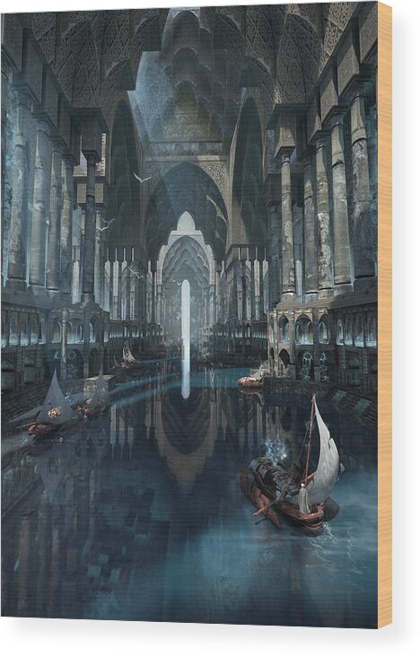 Landscape Wood Print featuring the digital art Wonders The Canal Of Isfahan by Te Hu