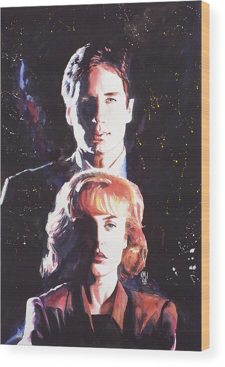 Television Wood Print featuring the painting X-Files by Ken Meyer jr