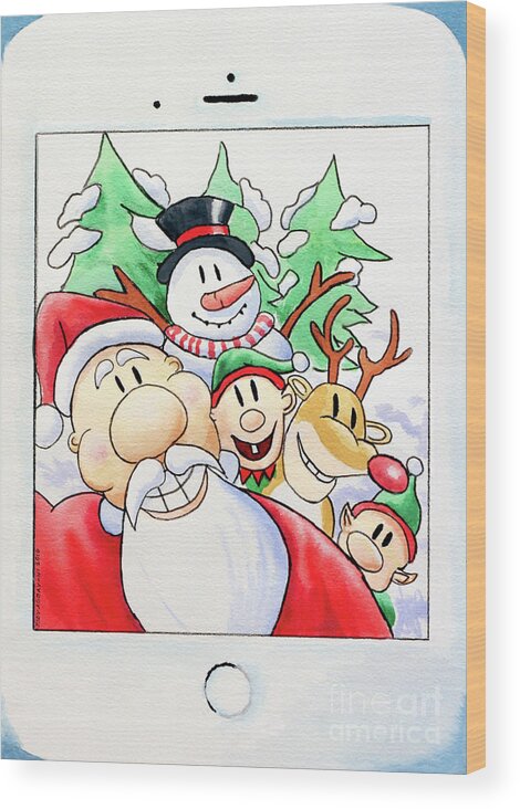 Santa Wood Print featuring the painting Santa's Xmas Selfie by Joey Agbayani
