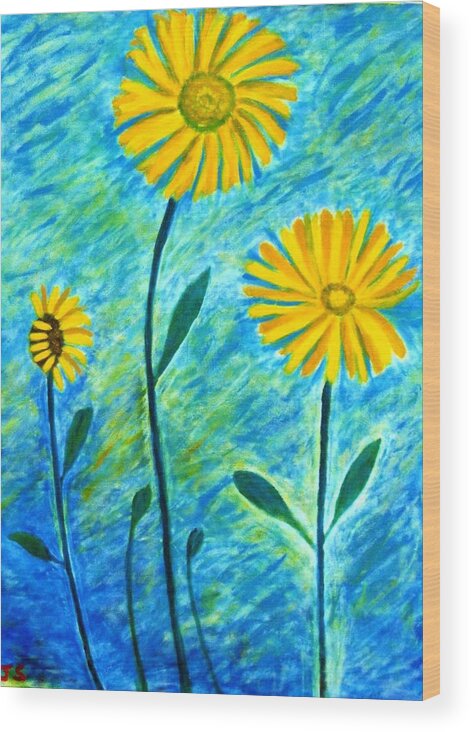 Acrylic Wood Print featuring the painting Yellow Sun- Flowers by John Scates