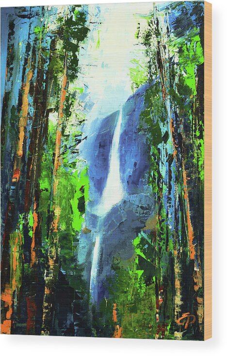Bridal Veil Falls Wood Print featuring the painting Yosemite Falls by Elise Palmigiani