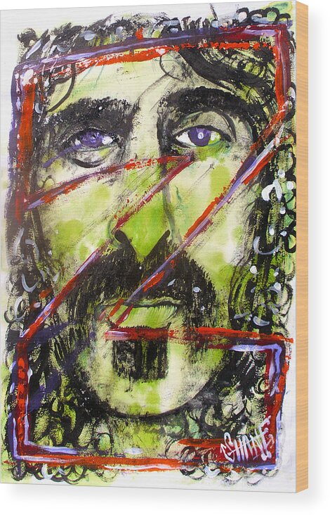 Frank Zappa Wood Print featuring the painting Z Is For Zappa by Sam Hane