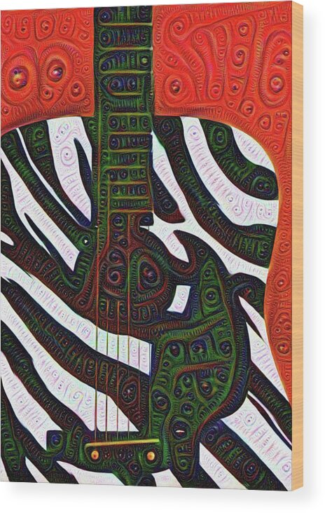 Zebra Wood Print featuring the digital art Zebra Guitar Rendering by Bill Cannon