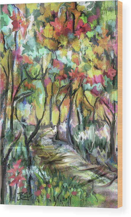 Colorful Forest Wood Print featuring the digital art Forest Path #1 by Jean Batzell Fitzgerald