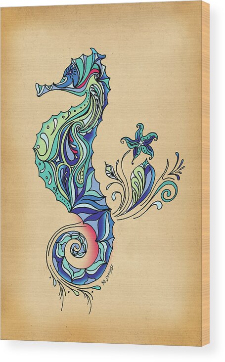 Seahorse Wood Print featuring the painting Seahorse #1 by Green Girl Canvas