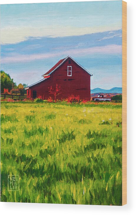 Landscape Wood Print featuring the painting Skagit Valley Barn #4 #1 by Stacey Neumiller