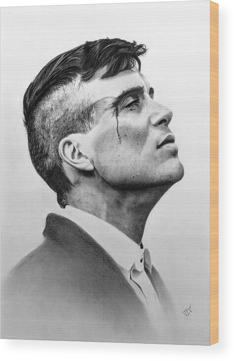 Tommy Shelby Wood Print featuring the drawing Tommy Shelby by JPW Artist