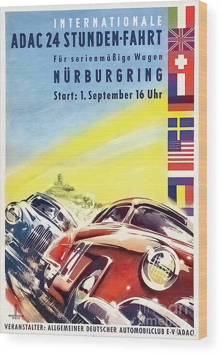 Vintage Wood Print featuring the mixed media 1950s Nurburgring Racing Poster by Retrographs