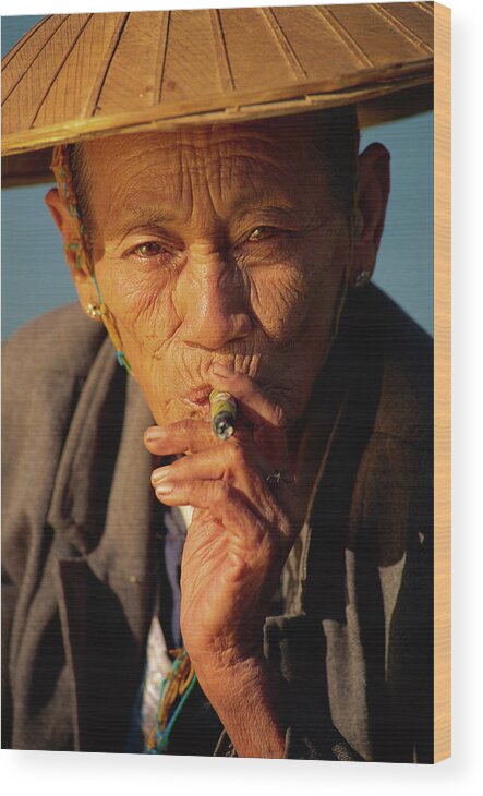 Old Woman With Cheroot Wood Print featuring the photograph 450-3965 by Robert Harding Picture Library