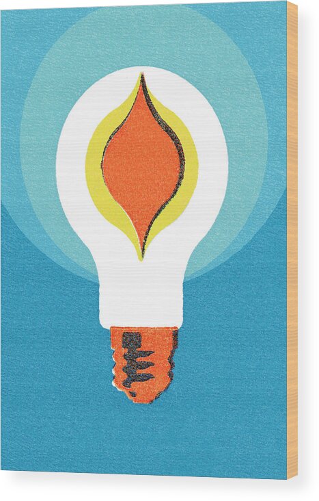 Blue Background Wood Print featuring the drawing Light bulb #5 by CSA Images